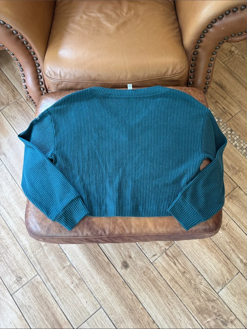 Alo Yoga Muse Ribbed Crop Pullover Sz Medium 8 10 Galactic Teal Green Oversized